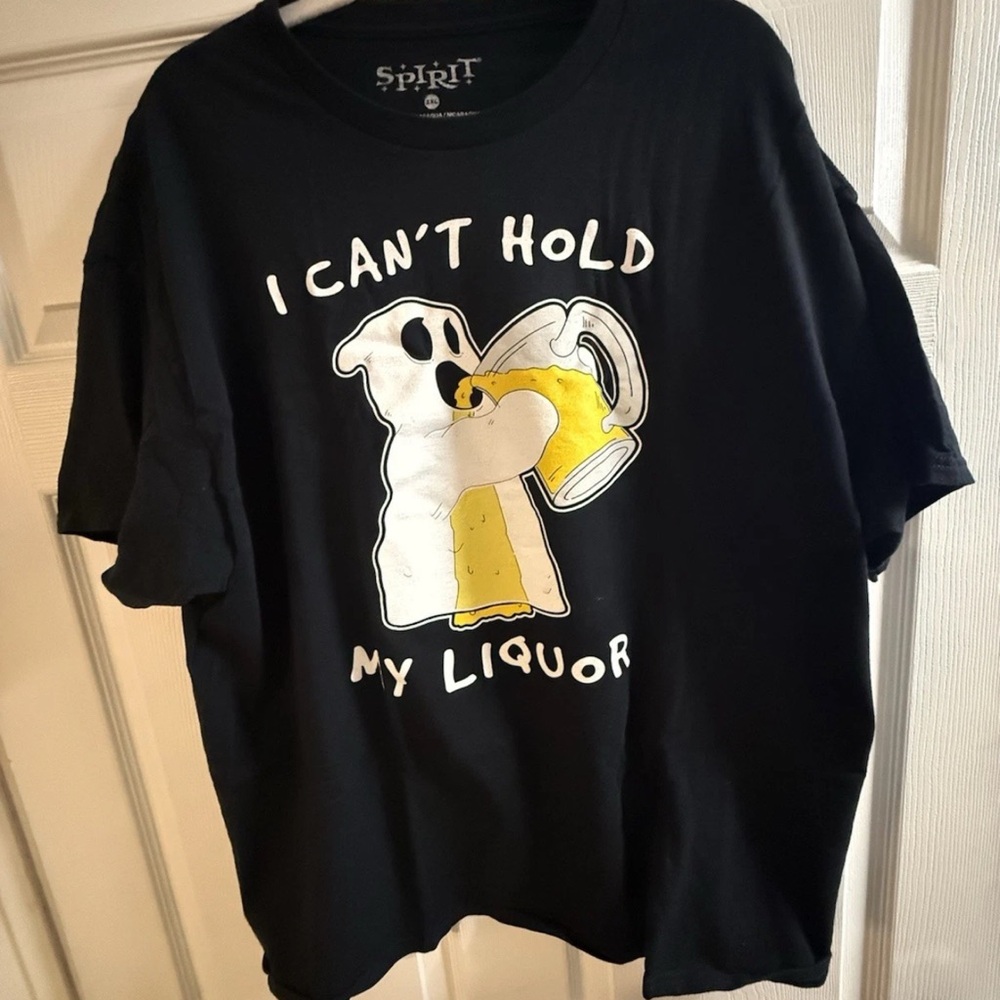 Spirit Black Short-Sleeve Tee with White Ghost and Yellow Beer Graphic
